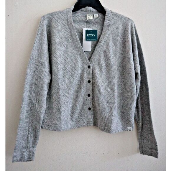 Roxy ERJKT03907 Women's Sz Small Gray Heather Lazy Day Cardigan Sweater - Picture 1 of 7